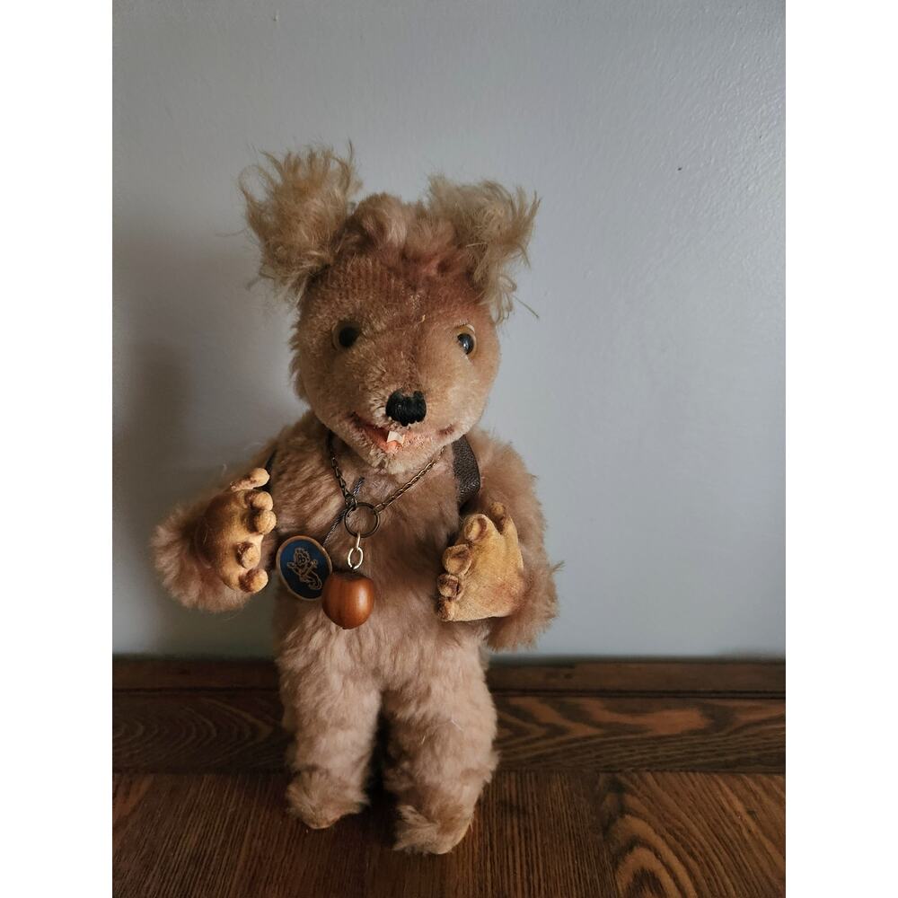 Vintage Kiki Brown Plush Squirrel w/Backpack Anker Germany